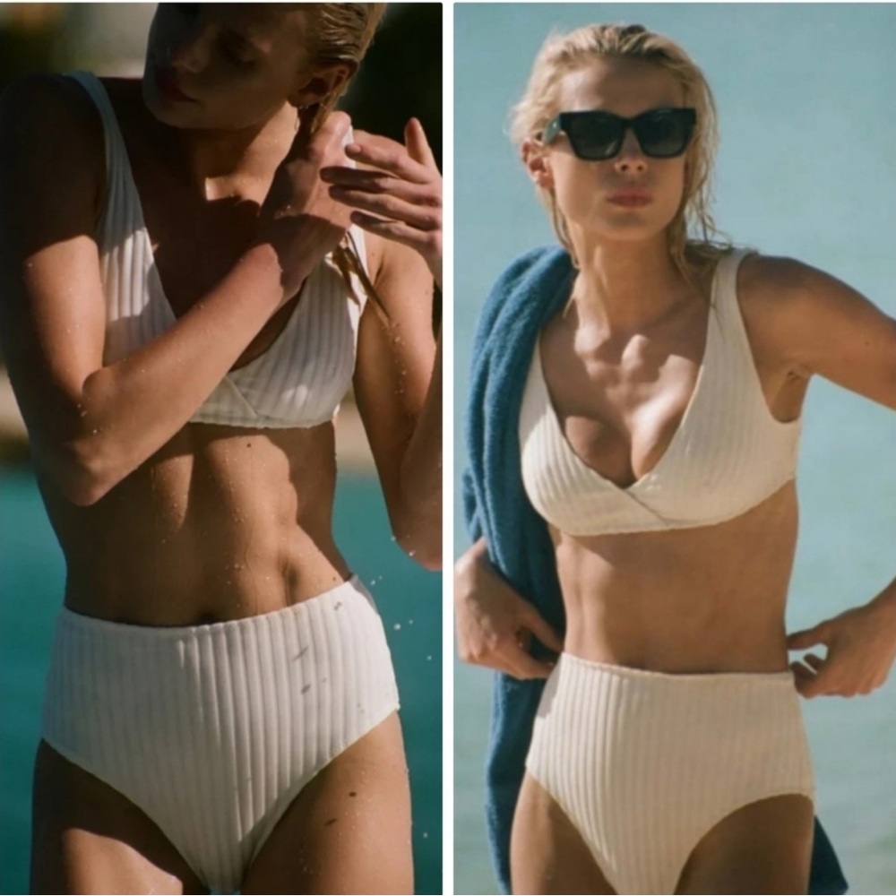 NWT New Solid & Striped The Beverly Solid Rib Cream Marshmallow Bikini Set Med